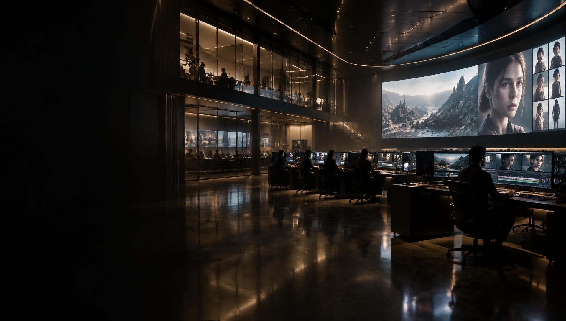 The interior of the Luxury Richland cinematic AI research facility